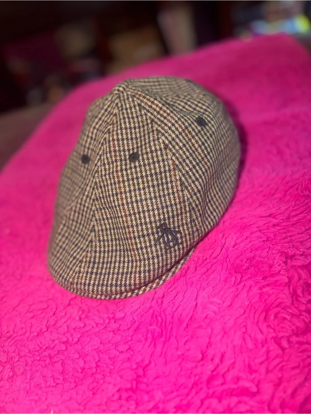(2) Original Penguin Houndstooth Newsboy Cap in Brown and Black